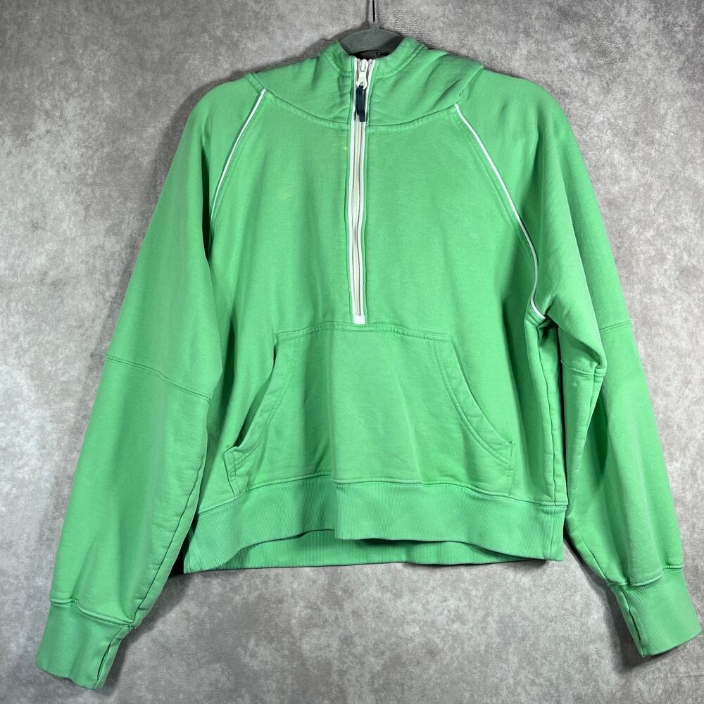 Offline Aere Hoodie Sweatshirt Womens Large Green Half Zip Pullover Cropped